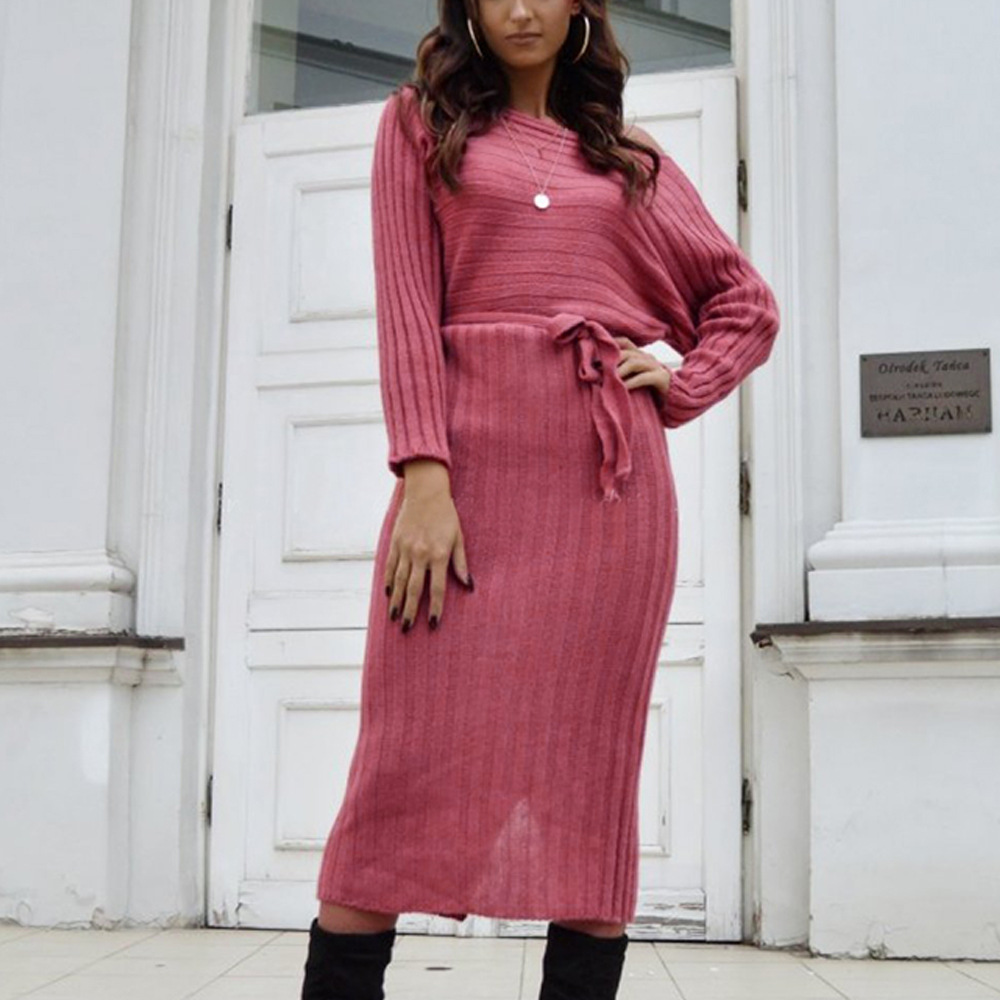 Knit Sweater Dress Off Shoulder Solid Color Stylish Design Autumn Winter Fashion for Women Wholesale Available