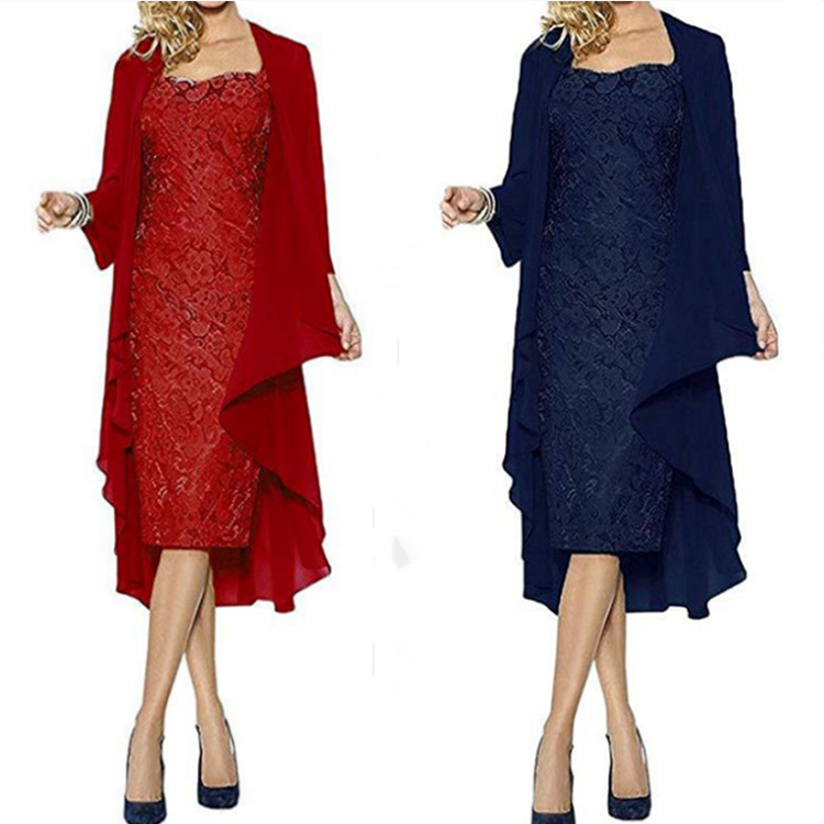 Elegant Lace Chiffon Dress Set Fashionable Autumn Style Perfect for Parties and Special Occasions Wholesale Available