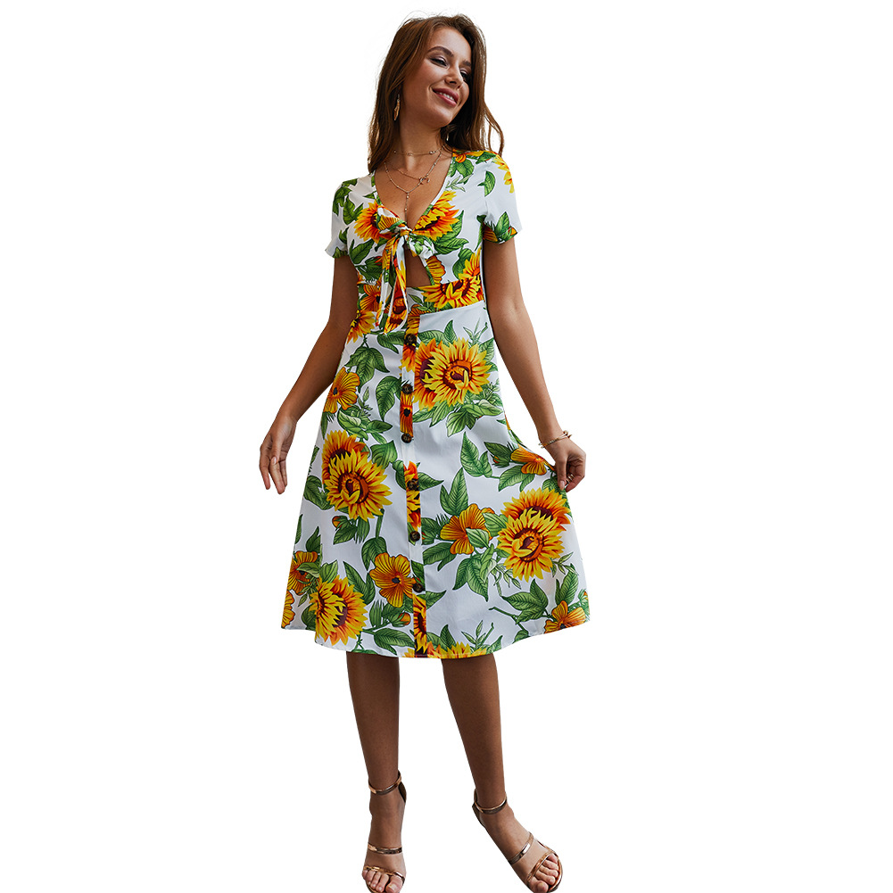 Summer Floral Print Tie Back Sexy Dress Original Design Womens Fashion Lightweight Fabric Perfect for Parties or