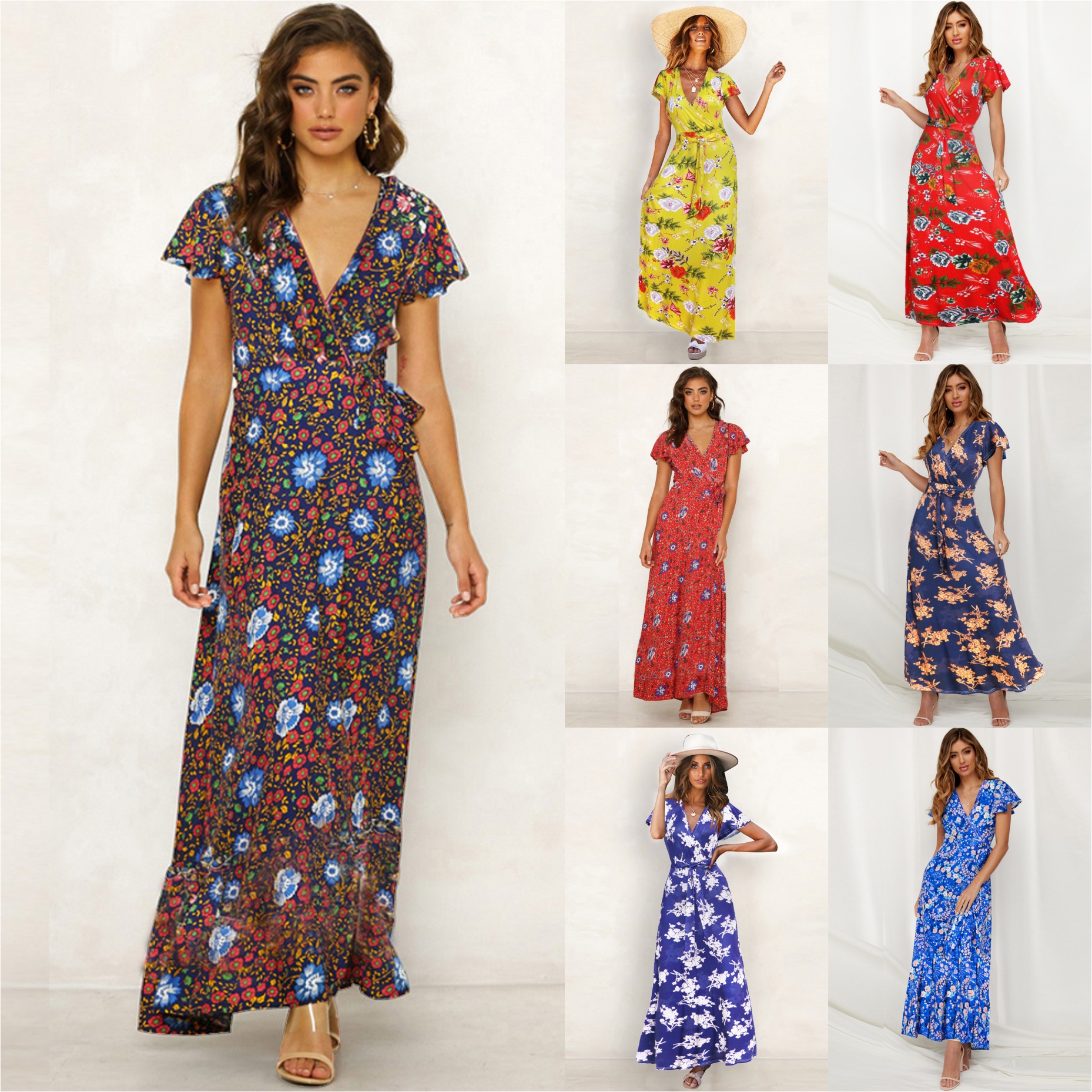Bohemian Print Maxi Dress Summer Style Adjustable Tie Straps Lightweight Fabric Perfect for Casual Outings