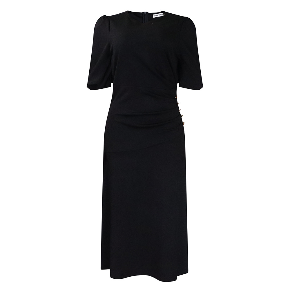 Plus Size Solid Color Round Neck Puff Sleeve Bodycon Dress for Women, Trendy African Style, Perfect for Cross Border Fashion