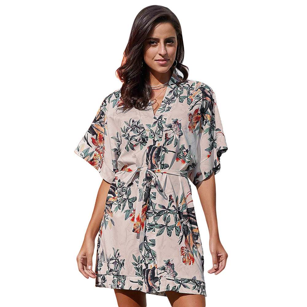 Plus Size Floral Print V Neck Batwing Sleeve High Waist Shirt Dress Trendy Design for Casual Outings Wholesale Available