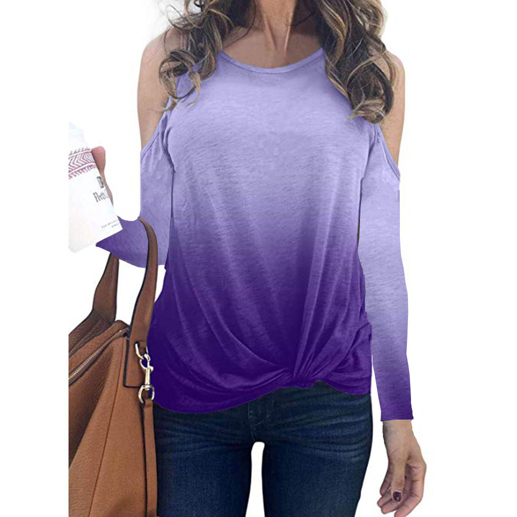 Rainbow Gradient Print Long Sleeve T Shirt Womens Fashion Casual Style Autumn Winter Wholesale Available