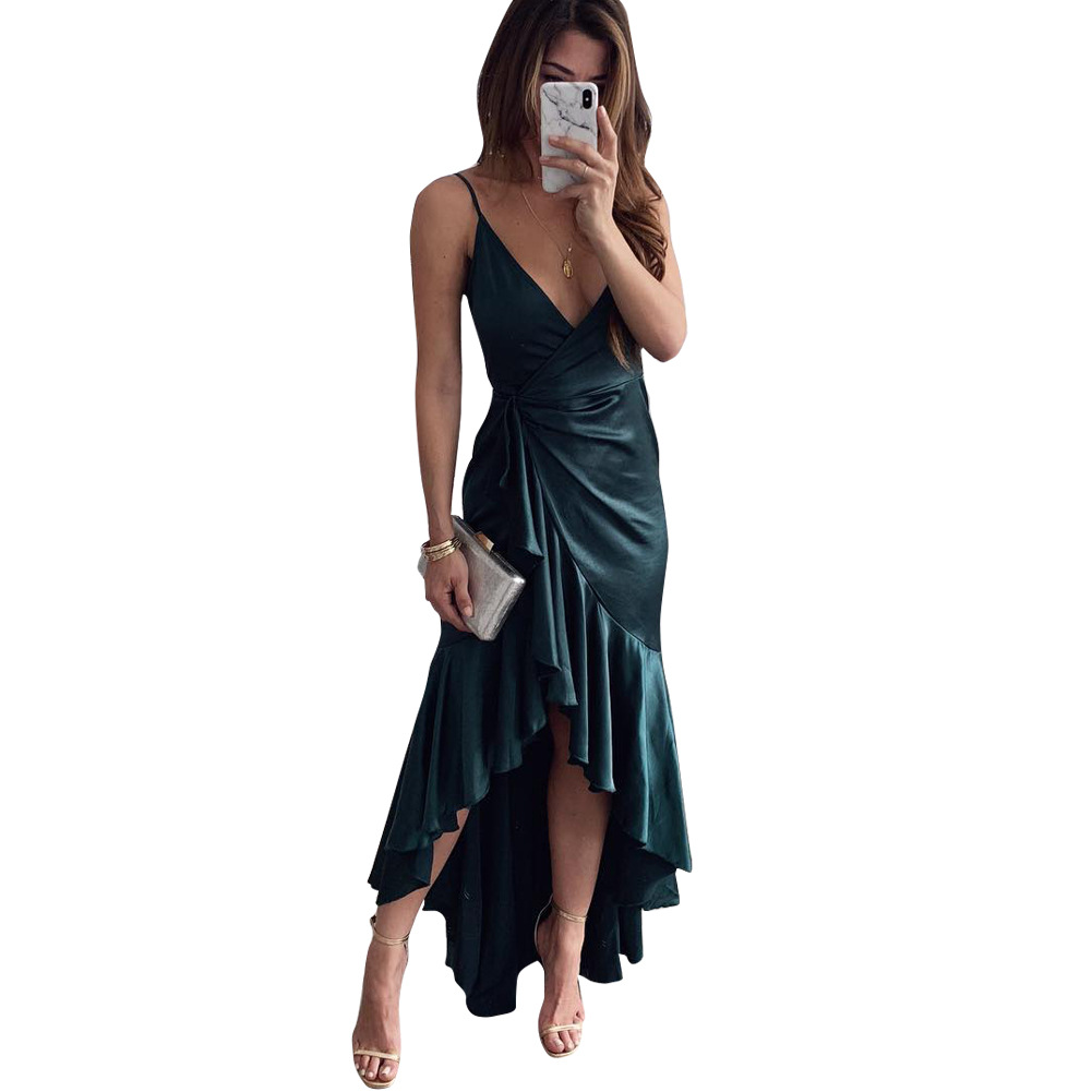 Womens Spring Summer Sexy V Neck Maxi Dress Spaghetti Straps Elegant Design Party Wear Ready to Ship