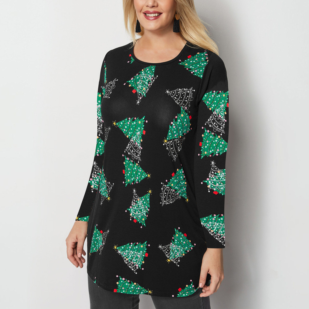 Womens Long Sleeve Printed T Shirt Autumn Winter Style Casual Wear for Christmas Wholesale Available