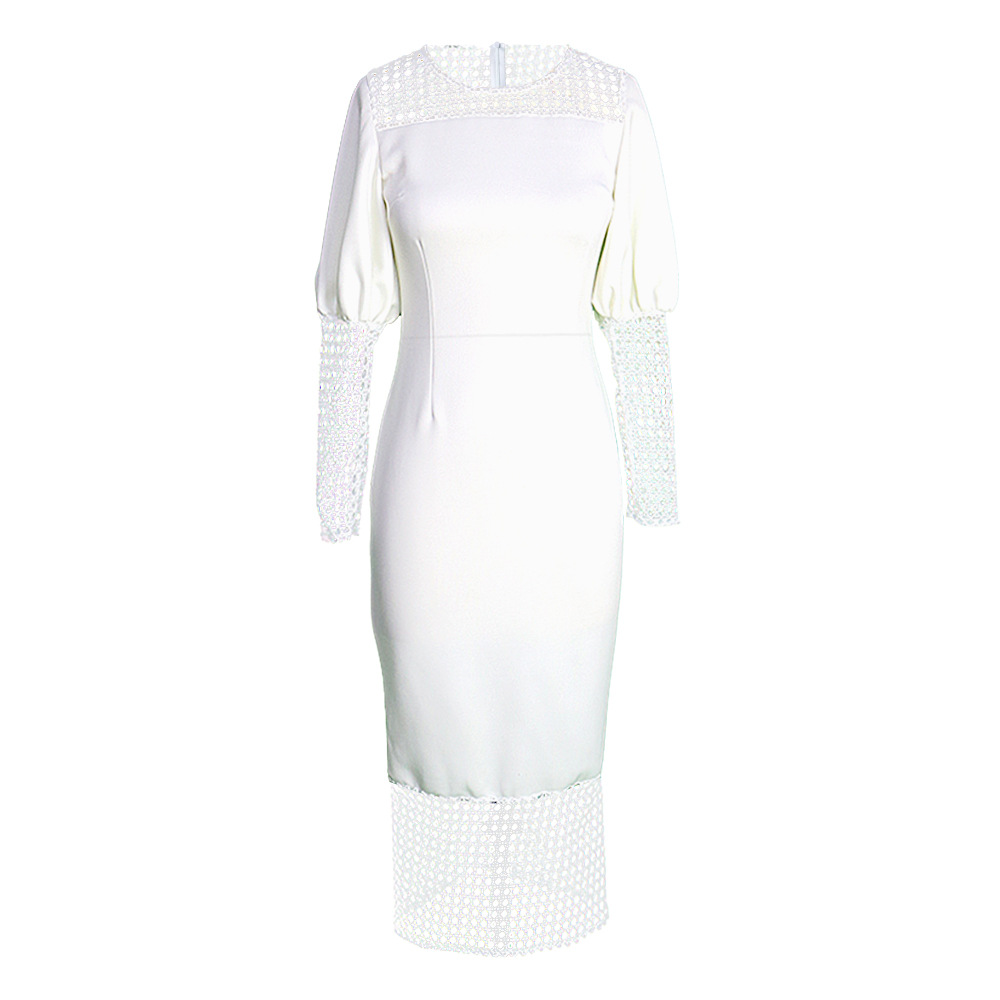 Plus Size High Waist Dress Long Sleeve Hollow Out Stretch Fabric Casual or Professional Wear OEM Available
