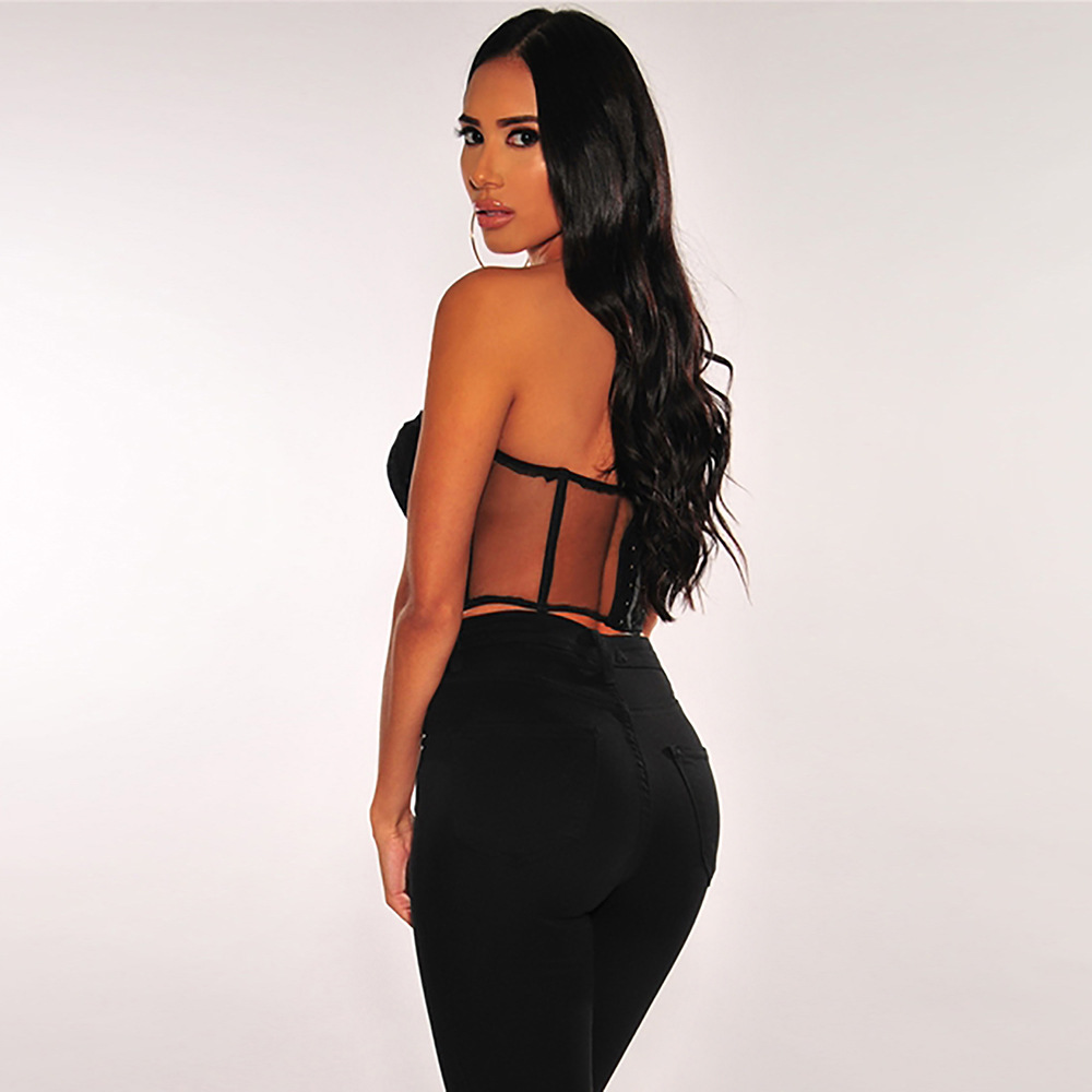 Strapless Lace Bodysuit Black Soft Padded Form Fitting Sexy Top for Parties or Night Out Wholesale Available