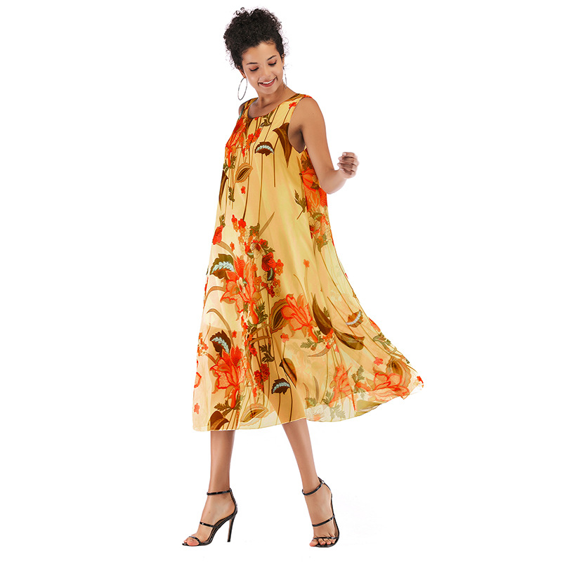 Chiffon Floral Dress Sleeveless Casual Elegant Design Spring Summer Womens Fashion Wholesale Available