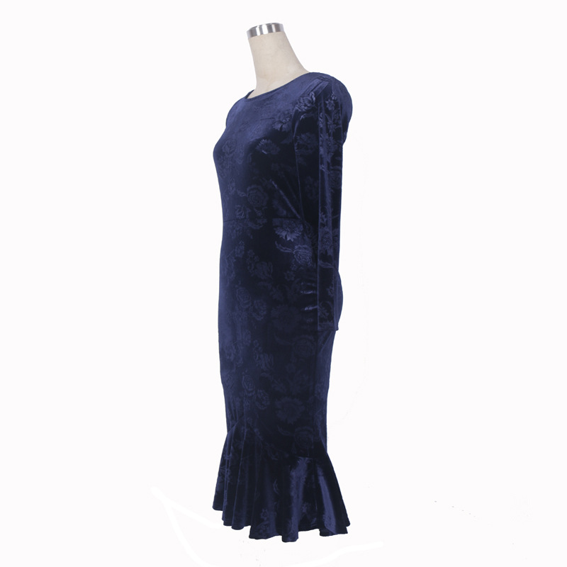 Womens Flared Hem Dress Round Neck Long Sleeve Autumn Fashion Perfect for Casual Outings or Parties Wholesale