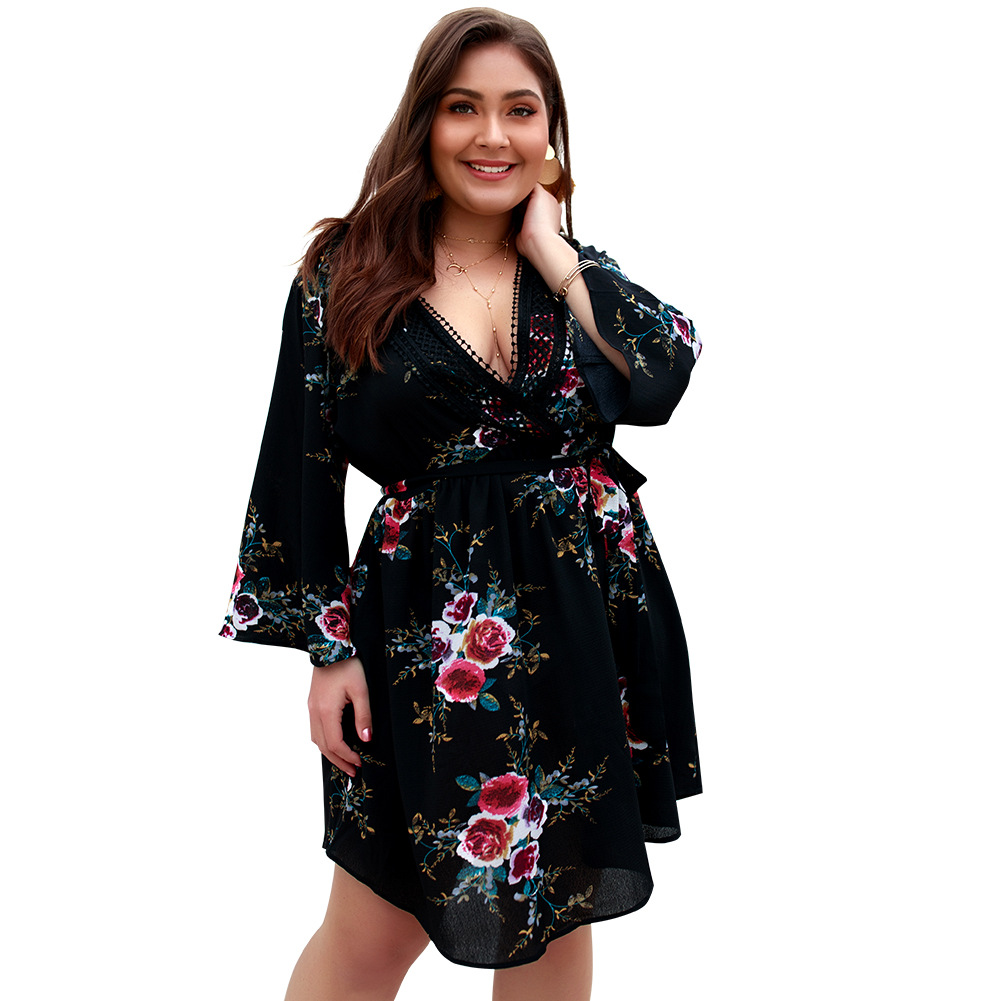 Plus Size Floral Print V Neck Dress Original Designer Spring Summer Collection Perfect for Casual Outings Wholesale