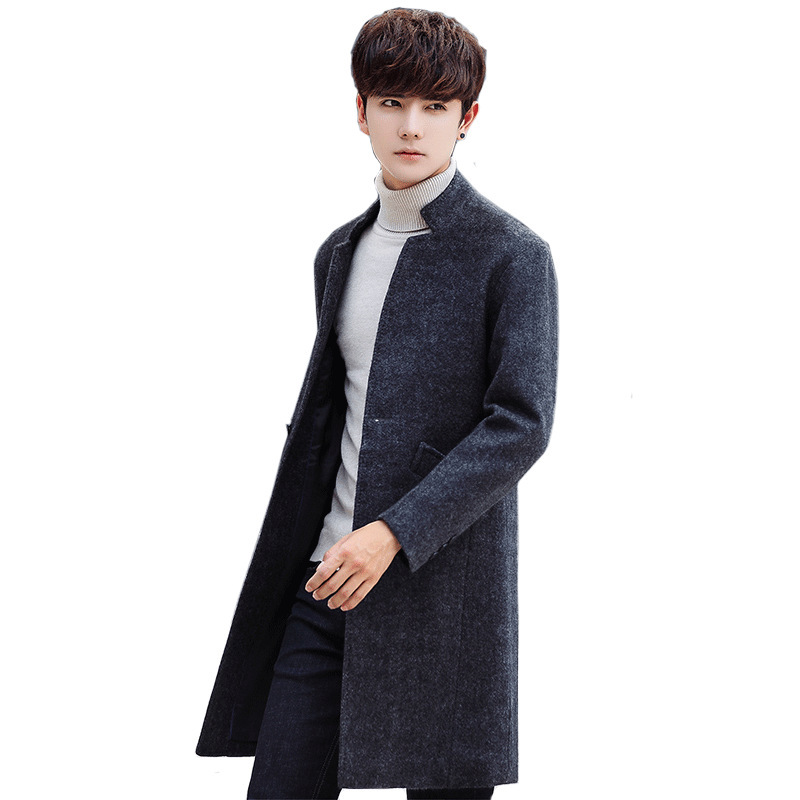 Mens Wool Blend Overcoat Slim Fit Stand Collar Mid Length Casual Style Perfect for Autumn and Winter Wholesale