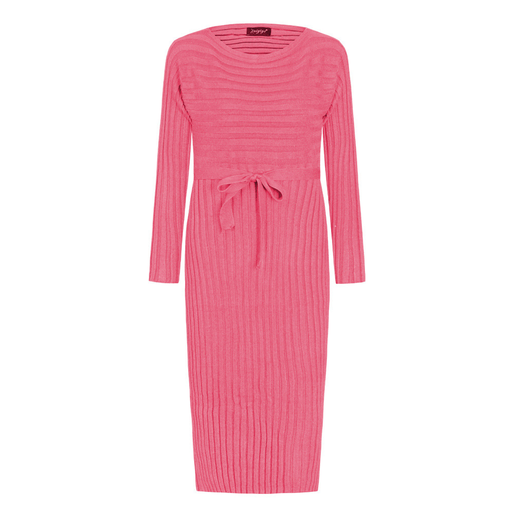 Knit Sweater Dress Solid Color Long Sleeve Casual Style Autumn Winter Fashion for Women Wholesale Available