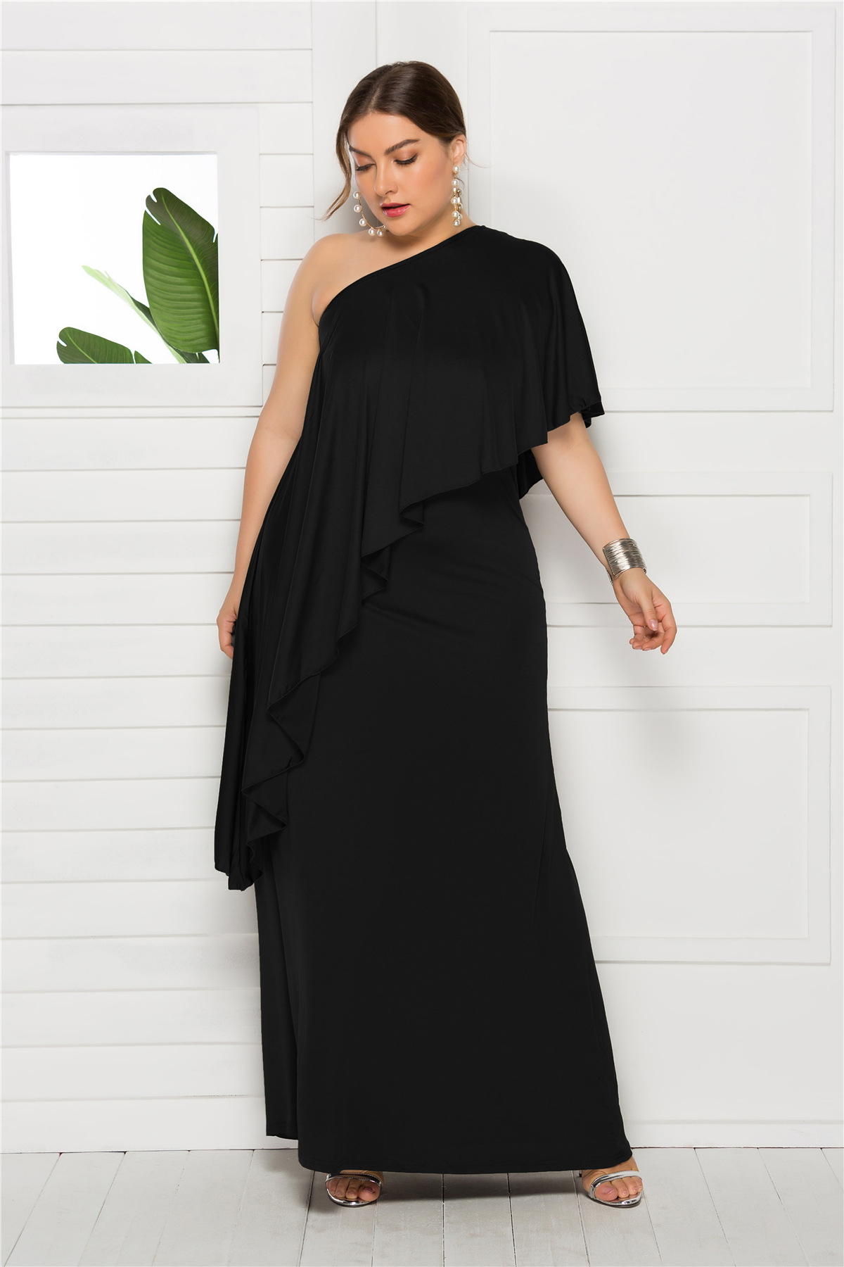Plus Size Womens Dress Loose Fit Asymmetrical Shoulder Comfortable Fabric Casual Wear Summer Style Wholesale