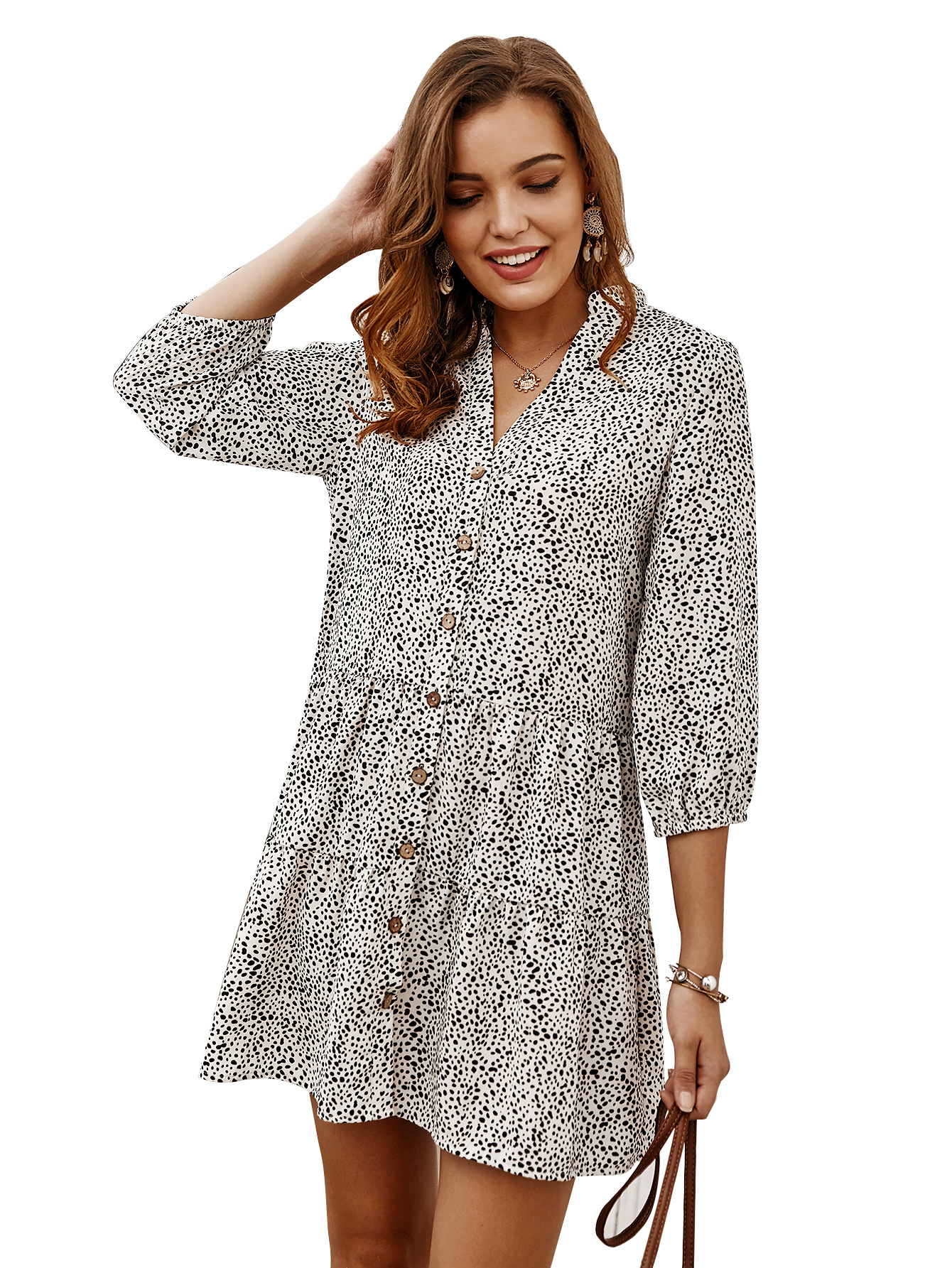 Floral Print Short Dress Womens Casual Style Three Quarter Sleeves Spring Summer Collection Wholesale Available