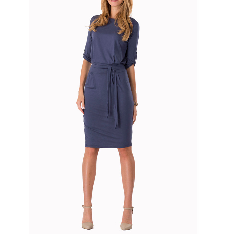 Spring Fashion Womens Dress Elegant Slim Fit Round Neck Basic Style Office Wear or Casual Occasion Wholesale