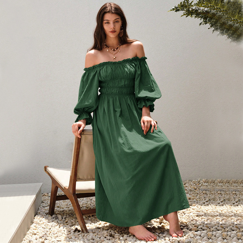 Vintage Style Off Shoulder Lantern Sleeve Long Dress