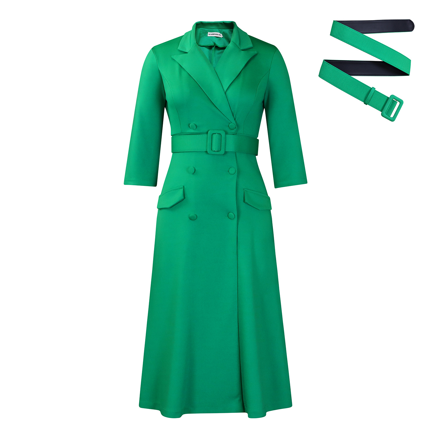 Fashionable Women's Double Breasted Blazer Collar Solid Color Midi Dress for Cross Border Trade, Elegant and Stylish Design