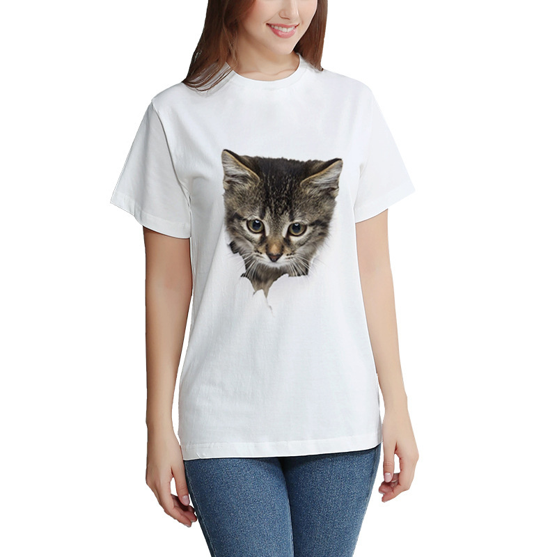 3D Printed Cat T Shirt Casual Summer Style Round Neck Short Sleeve Polyester Fabric Perfect for Couples Wholesale