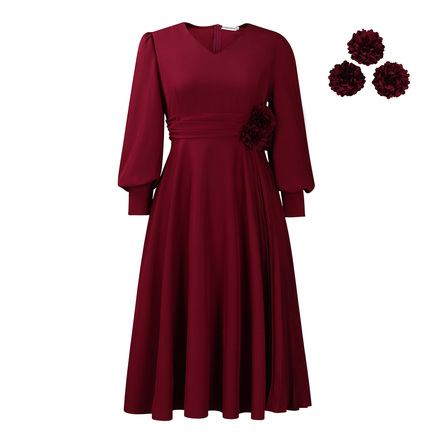 Elegant Solid Color A Line Dress for Plus Size Women, Fashionable Spring Apparel, European and American Style, Cross Border Tr