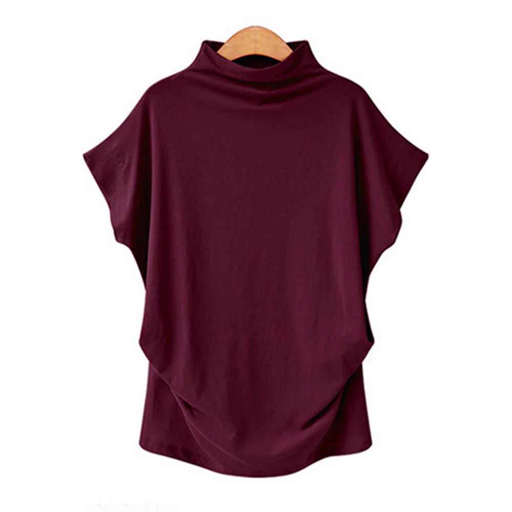 Plus Size Womens High Neck Top Batwing Sleeve Short Sleeve Comfortable Fabric Casual Wear Wholesale Available