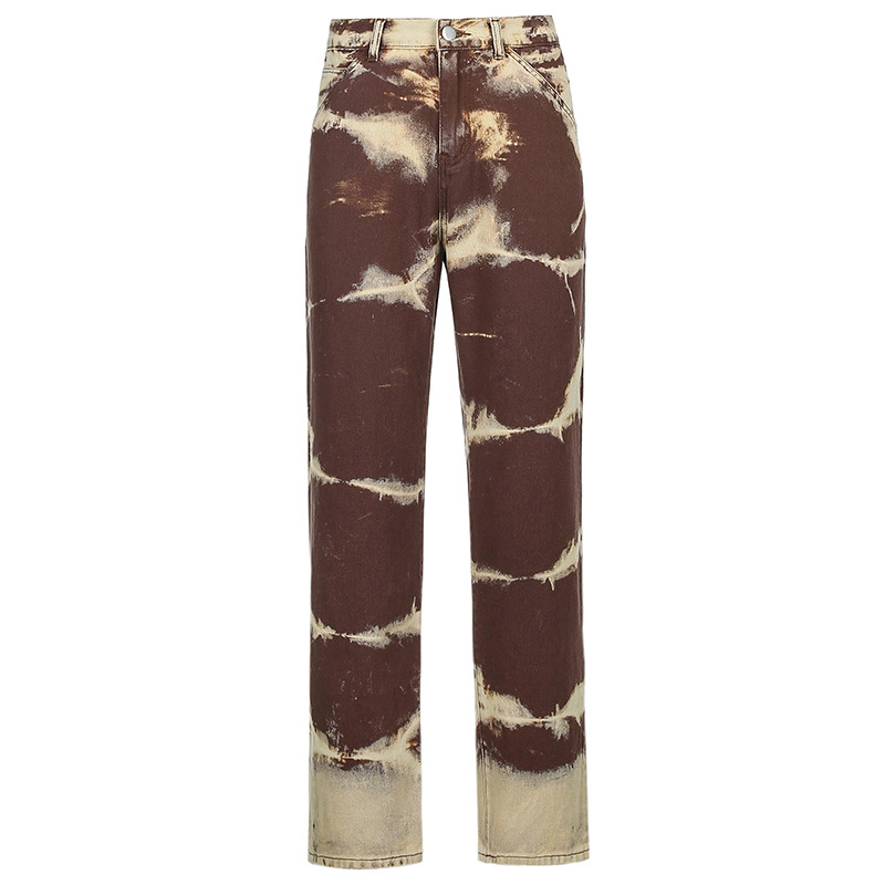 High Waisted Tie Dye Straight Leg Jeans Casual Street Style Womens Spring Fashion Wholesale Available