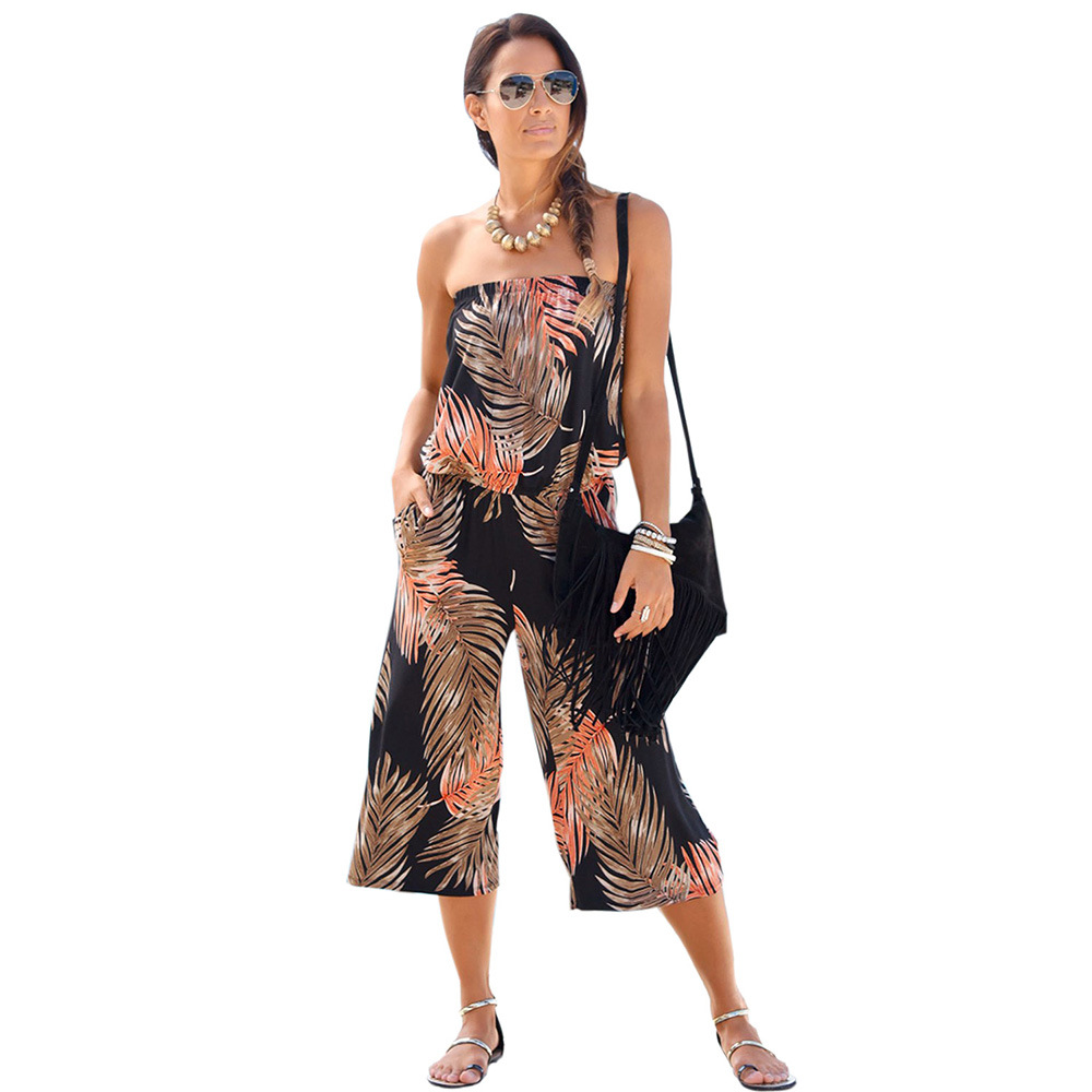 Off Shoulder Wide Leg Jumpsuit Lightweight Floral Print Loose Fit Summer Style Wholesale Available