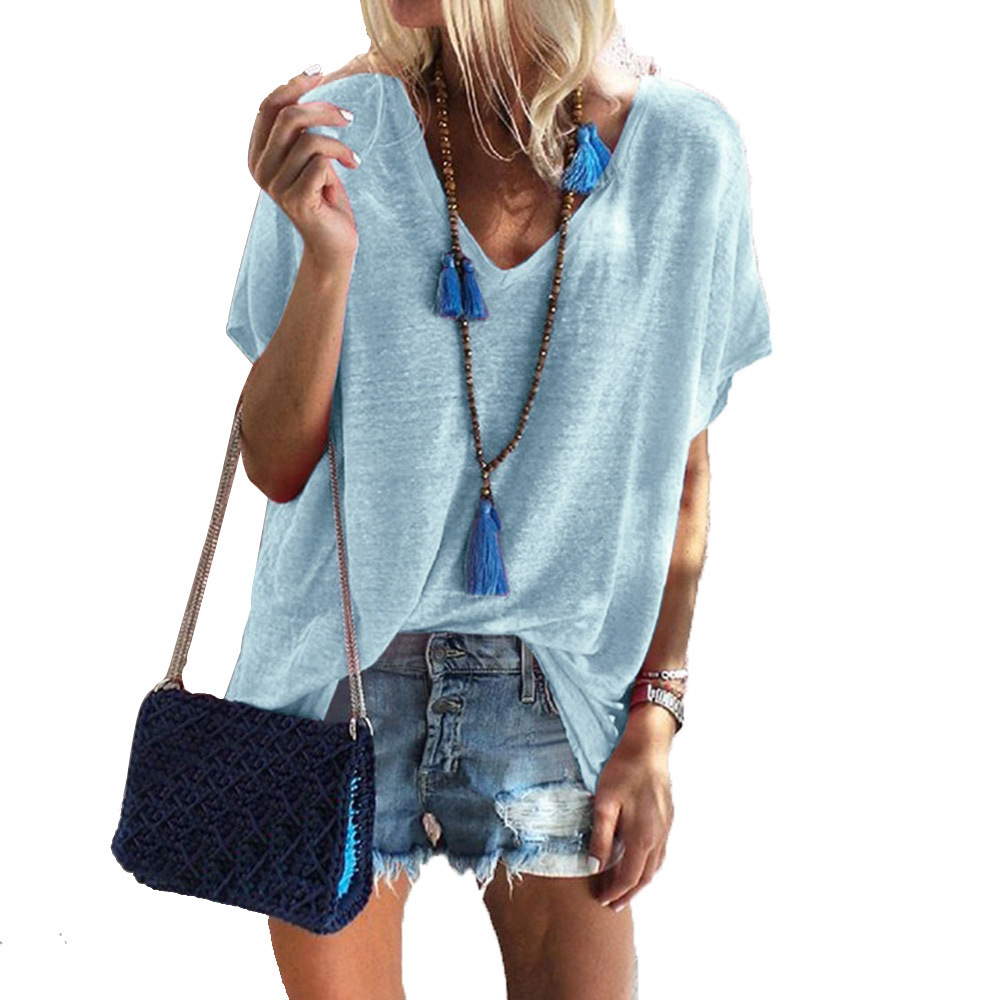 Plus Size Loose Fit V Neck Short Sleeve T Shirt for Women Summer Candy Colors Casual Wear Ready to Ship