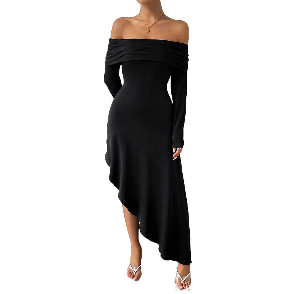 Elegant Womens Dress Off Shoulder Mid Length Autumn Winter High Class Style Wholesale Availability