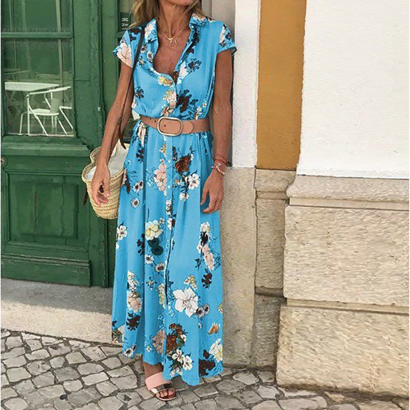 Bohemian Vintage Floral Print Maxi Dress V Neck Loose Fit Lightweight Fabric Perfect for Summer Vacations Wholesale