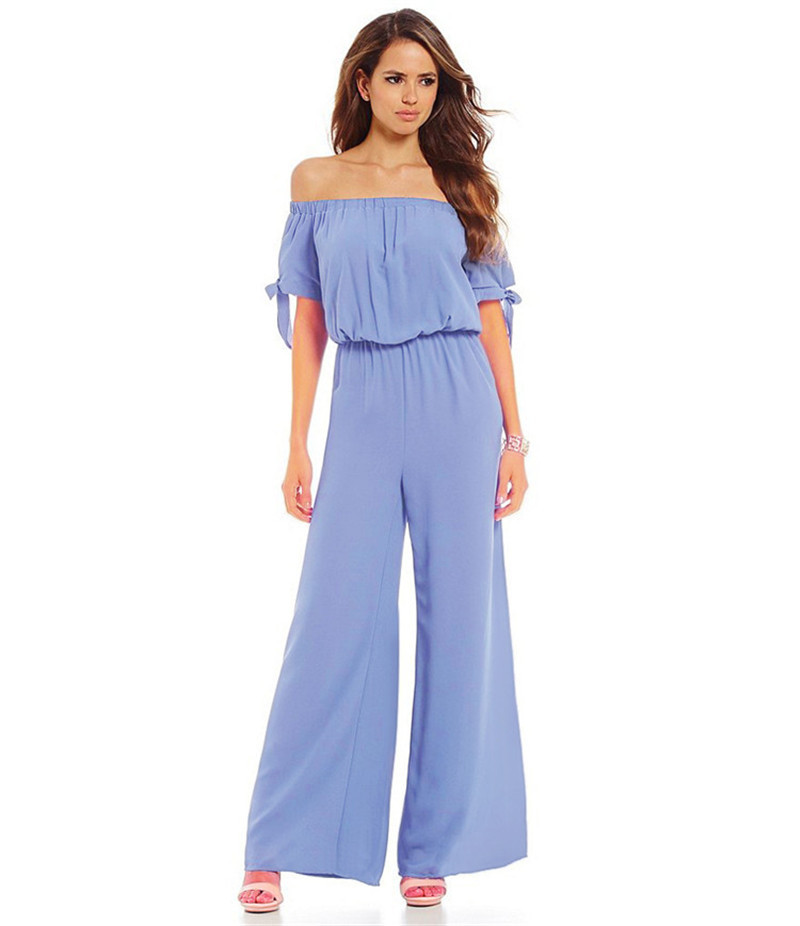 Off Shoulder Chiffon Jumpsuit Waist Tie Long Pants Stylish Sleeves Perfect for Parties and Events Wholesale