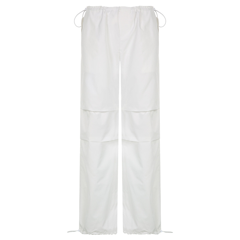Plus Size Casual Wide Leg Trousers Solid Color Drawstring Loose Fit Street Style for Fall Wholesale Available