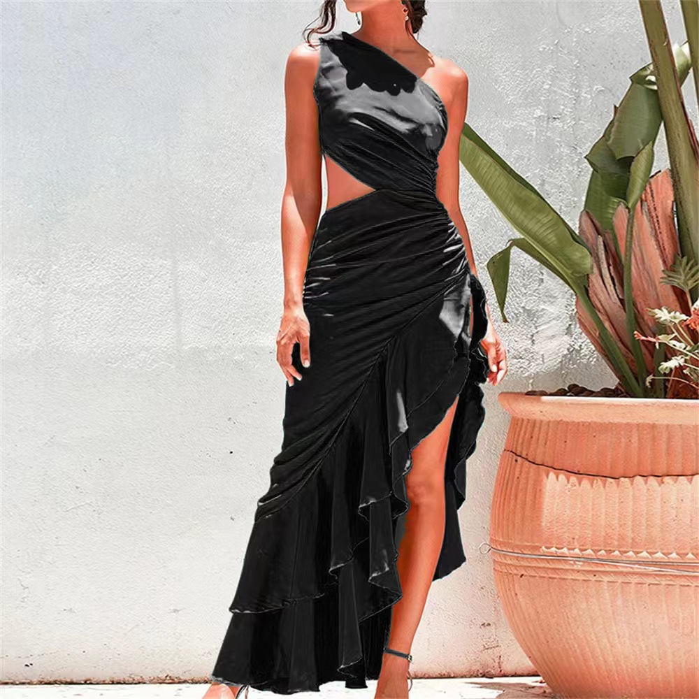 Summer Sleeveless Asymmetrical Cutout Maxi Dress for Women Sexy Airy Fabric High Slit Perfect for Parties or Beach