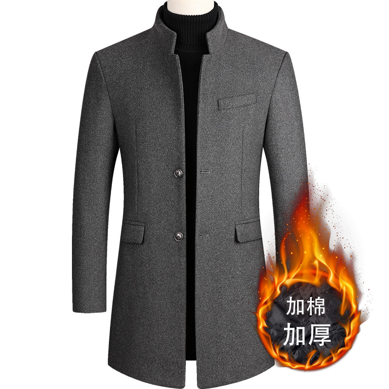 Autumn Winter Men's Woolen Mid length Thickened Coat