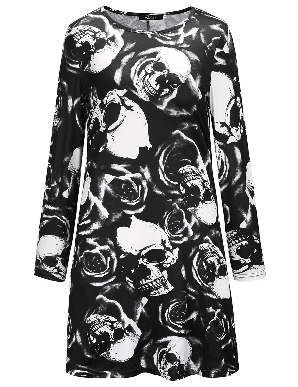 Womens Long Sleeve Halloween Dress Pumpkin Skull Print Round Neck Comfortable Fabric Autumn Winter Collection