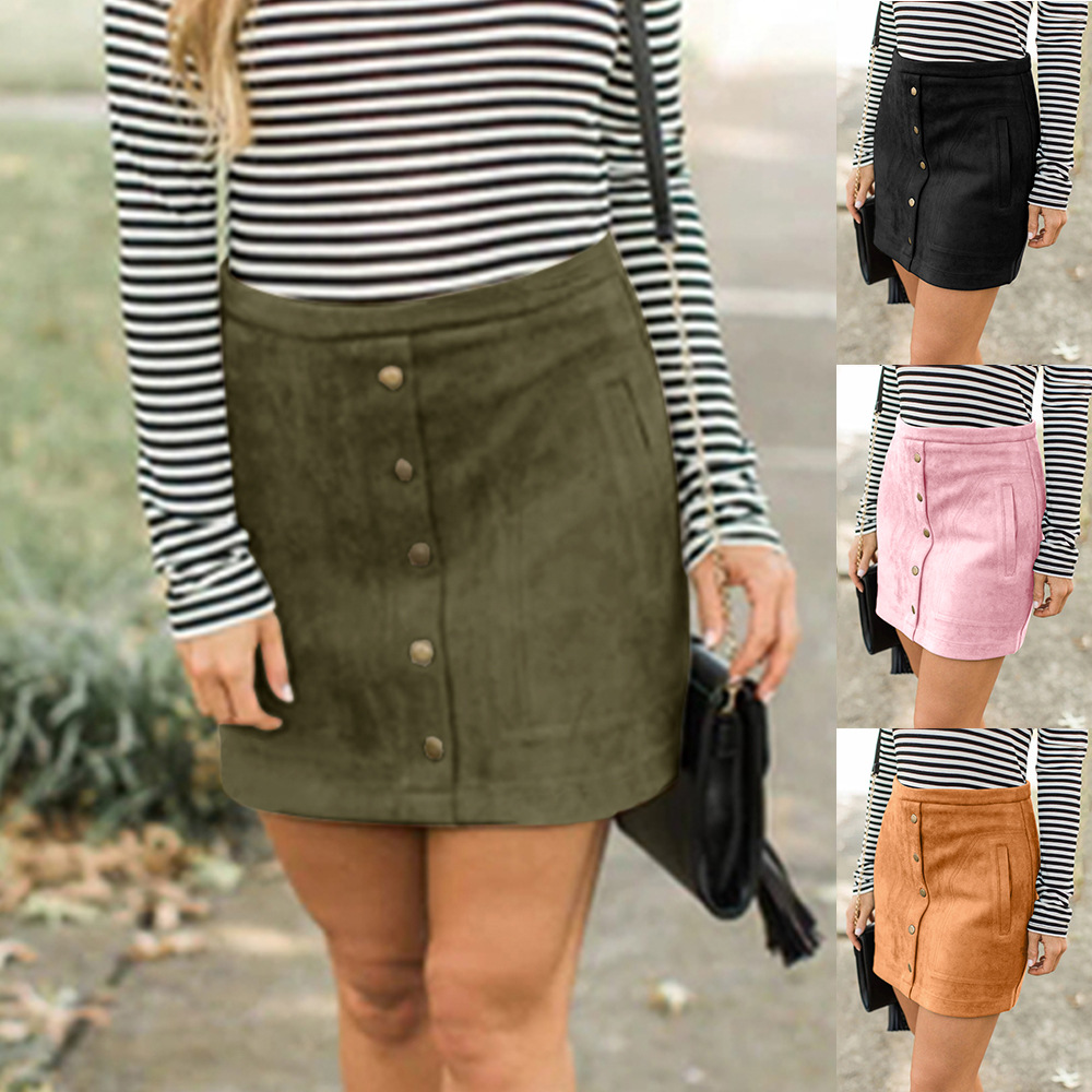 Suede Buttoned A Line Skirt Pocket Design Available in 4 Colors Spring Summer Fashion Wholesale Supply