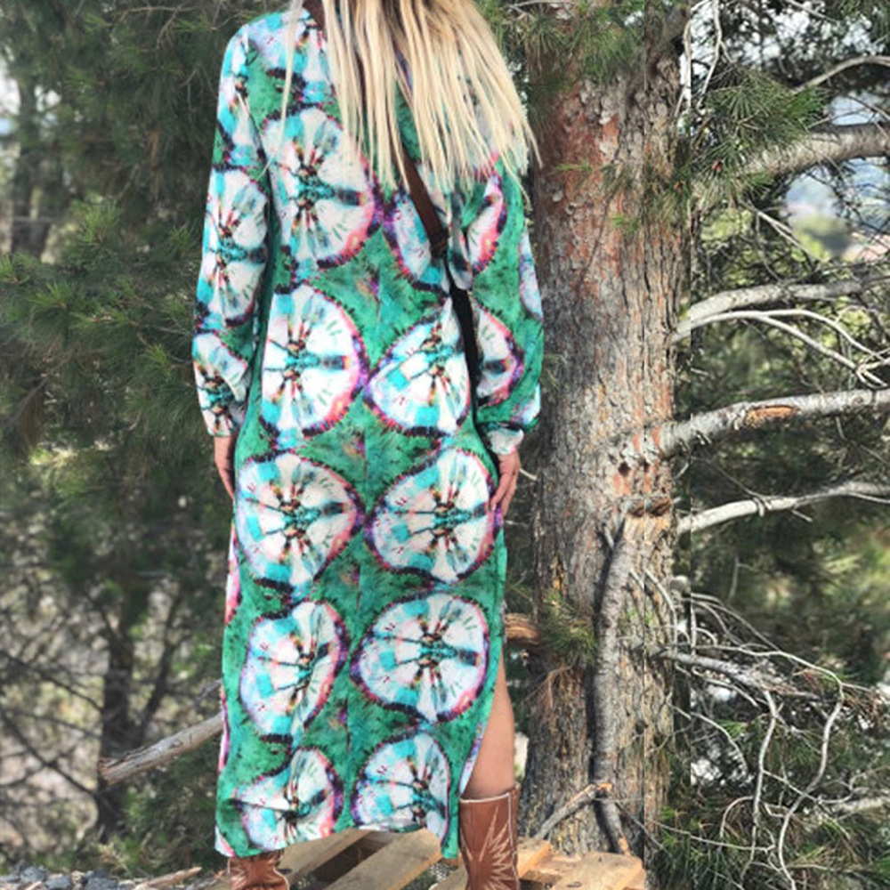 Floral Print Maxi Dress Long Sleeve Loose Fit Plus Size Spring Summer Fashion for Women Wholesale Available