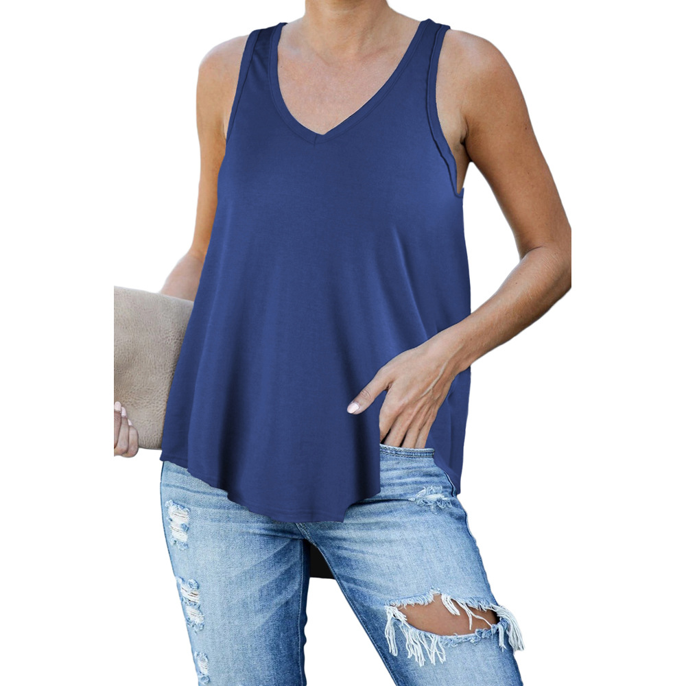 Womens Solid Color V Neck Tank Top Loose Fit Casual Style Comfortable Fabric Perfect for Everyday Wear Wholesale