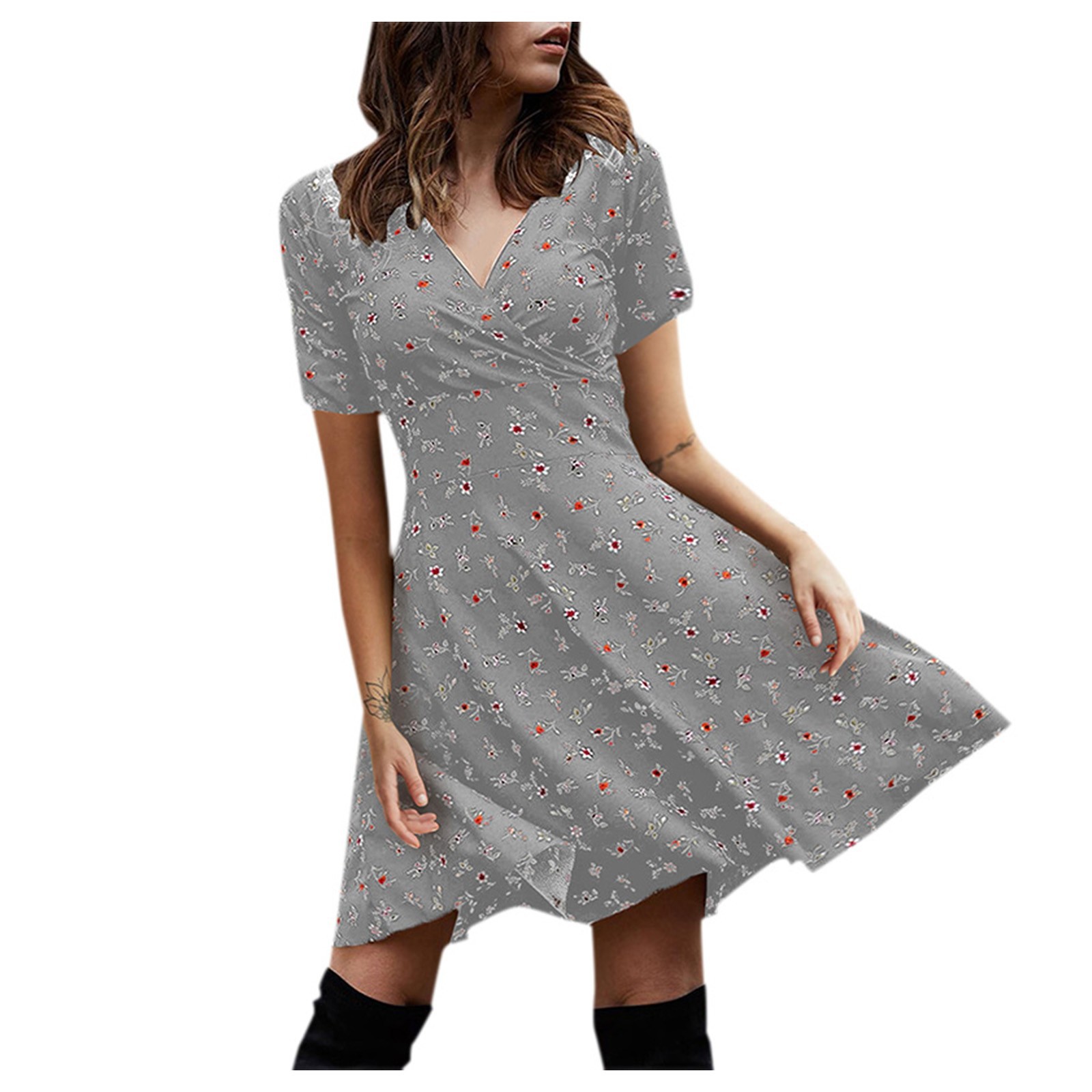 Womens Vintage Floral Maxi Dress Elegant V Neck Short Sleeve Flared Silhouette Casual Summer Wear Wholesale