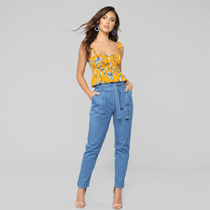 High Waisted Denim Pants for Women Stylish Tie Design European and American Style Autumn and Winter Fashion Wholesale