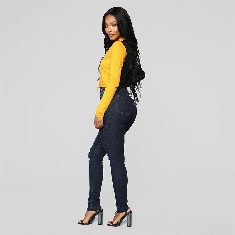 Skinny Ripped High Waisted Jeans Distressed Vintage Wash Butt Lifting Design Casual Wear Everyday Style Wholesale