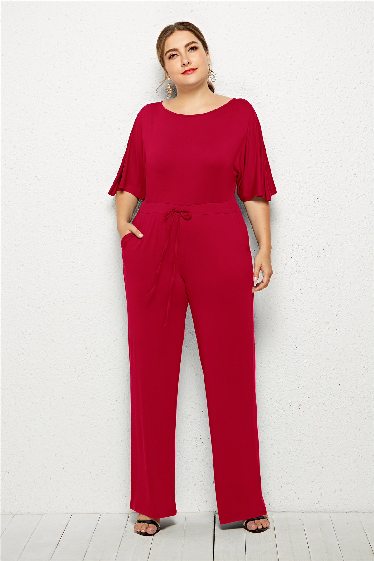 Plus Size Womens Casual Loose Solid Color Wide Leg Jumpsuit Comfortable Fit Versatile Style Ideal for Everyday Wear