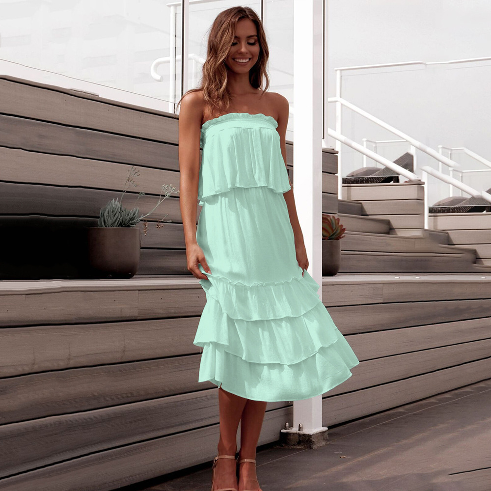 Two Piece Set Loose Fit Strapless Top Ruffled Skirt Spring Summer Fashion Ready to Ship fast shipping