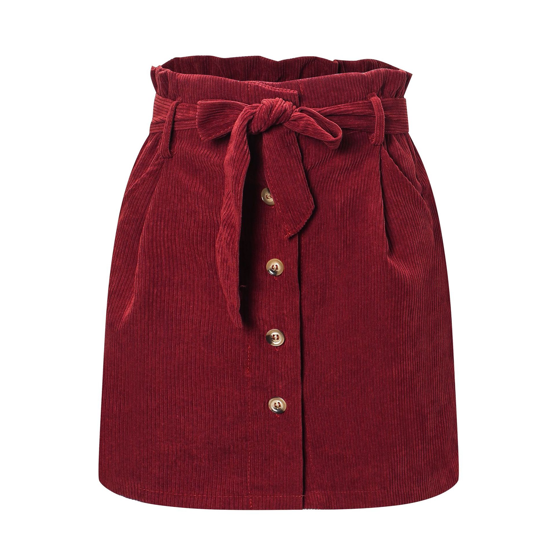 High Waisted Corduroy Skirt Floral Design A Line Silhouette Autumn Winter Fashion Wholesale Available