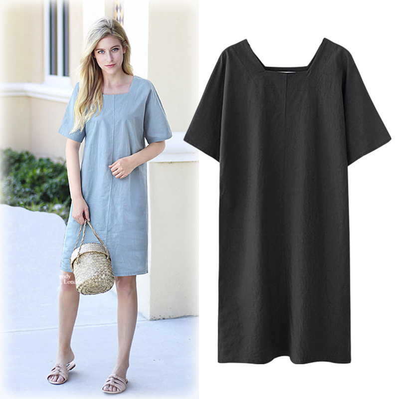 Plus Size Womens Summer Dress Short Sleeve Loose Fit Solid Color Casual Style Perfect for Everyday Wear