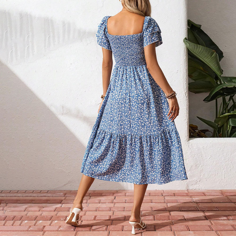 TK Cross border Women's Bohemian Elegant Style Dress Summer Vacation Beach Floral Long Dress