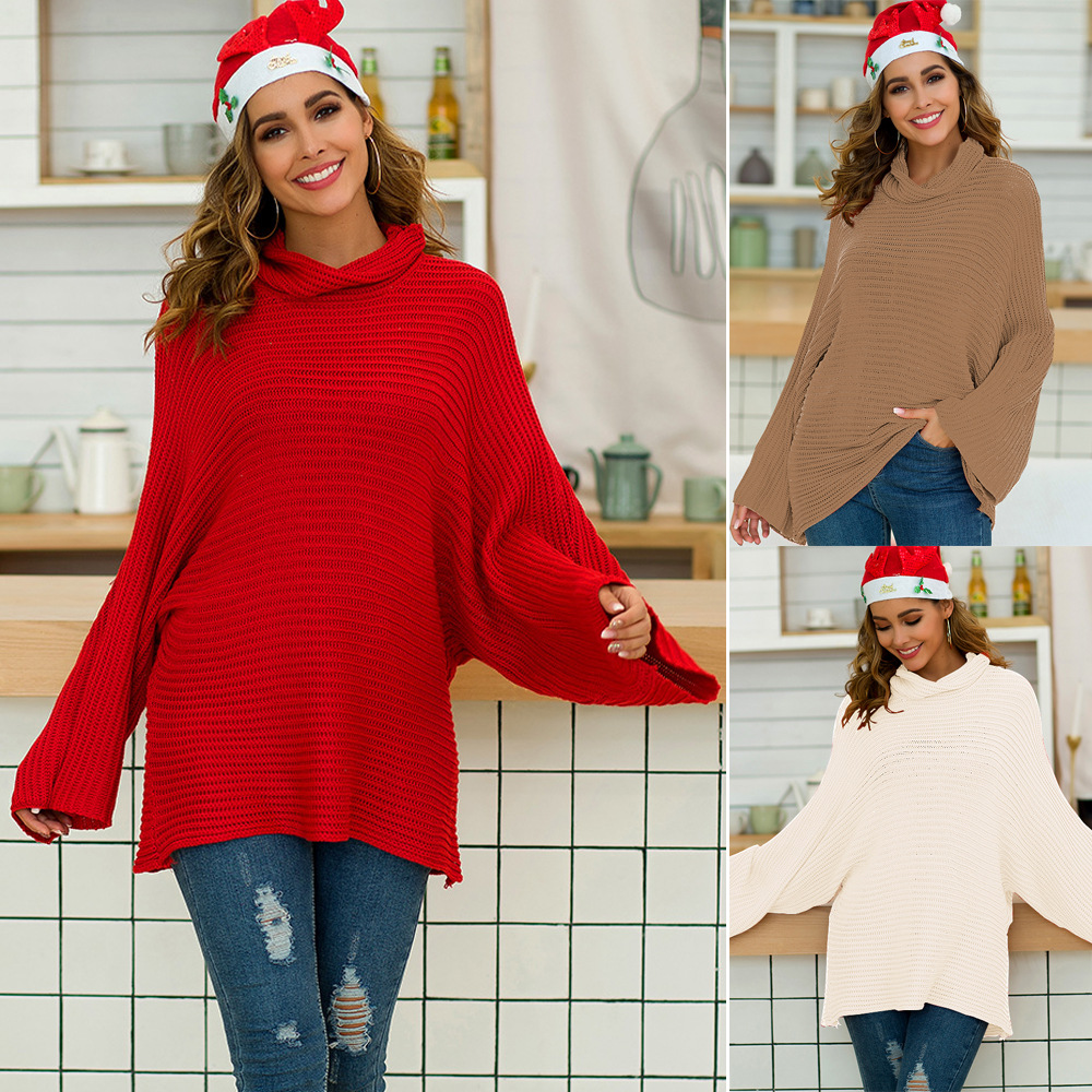 Loose Fit Womens Knit Sweater Solid Color High Neck Long Sleeve Spring Summer Fashion Wholesale Available