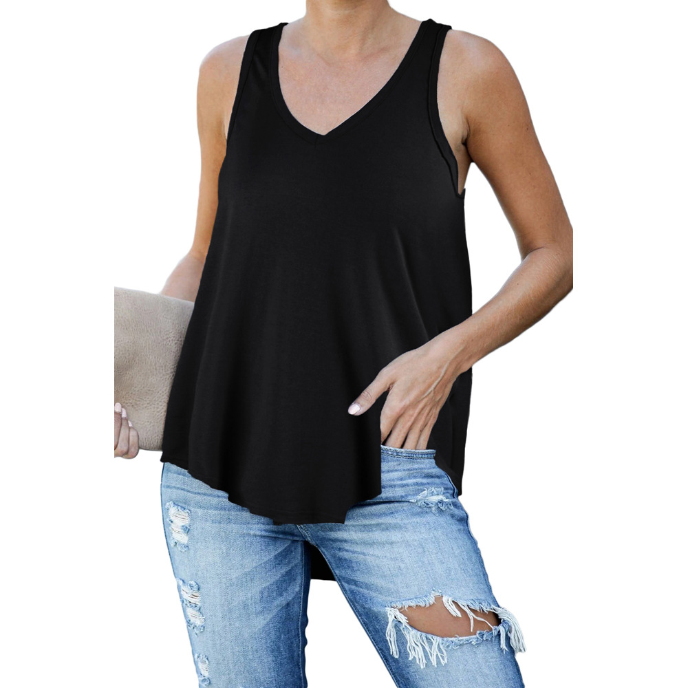 Womens Solid Color V Neck Tank Top Loose Fit Casual Style Comfortable Fabric Perfect for Everyday Wear Wholesale