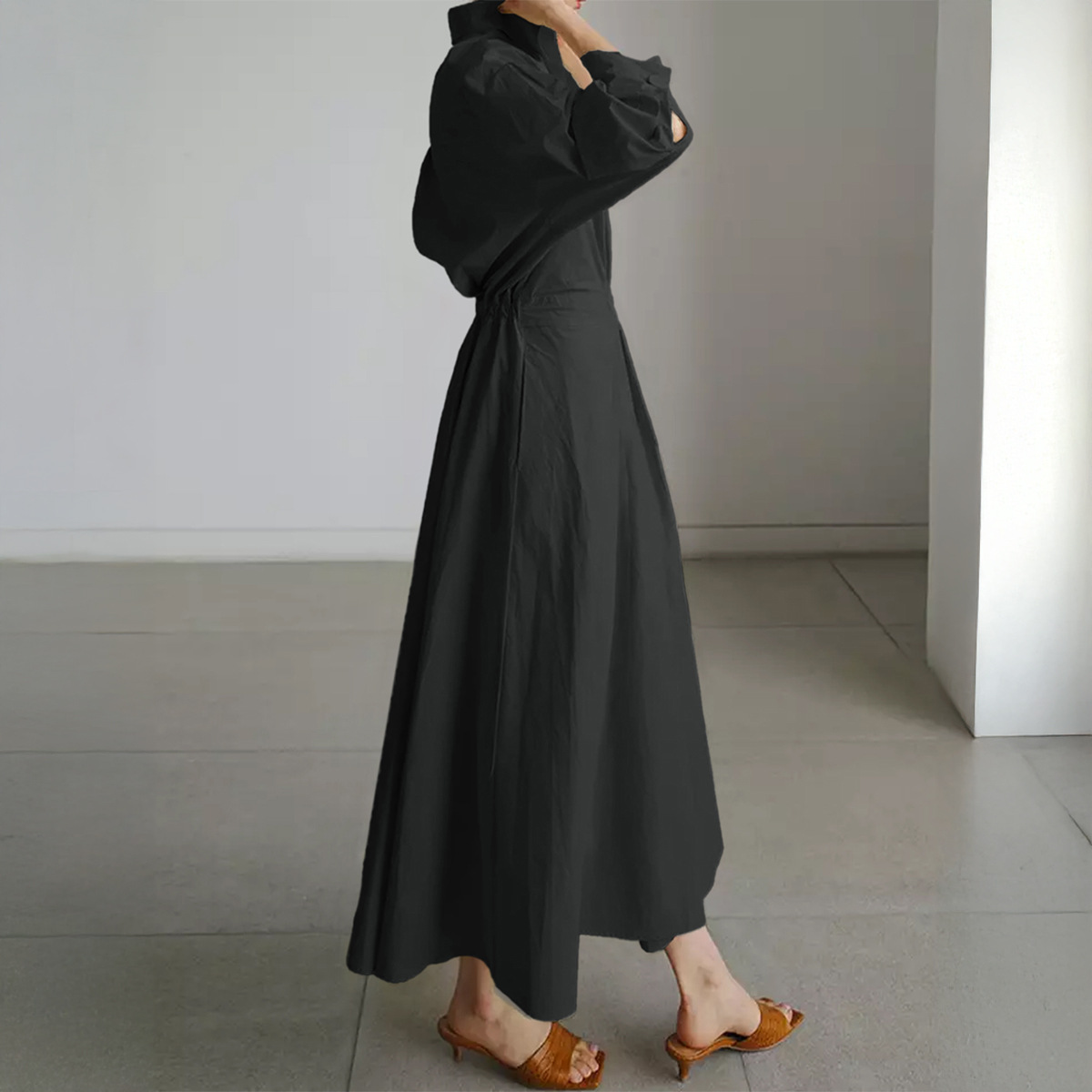 European and American Casual Style High end Long Sleeve Cardigan Long Dress for Women Autumn and Winter