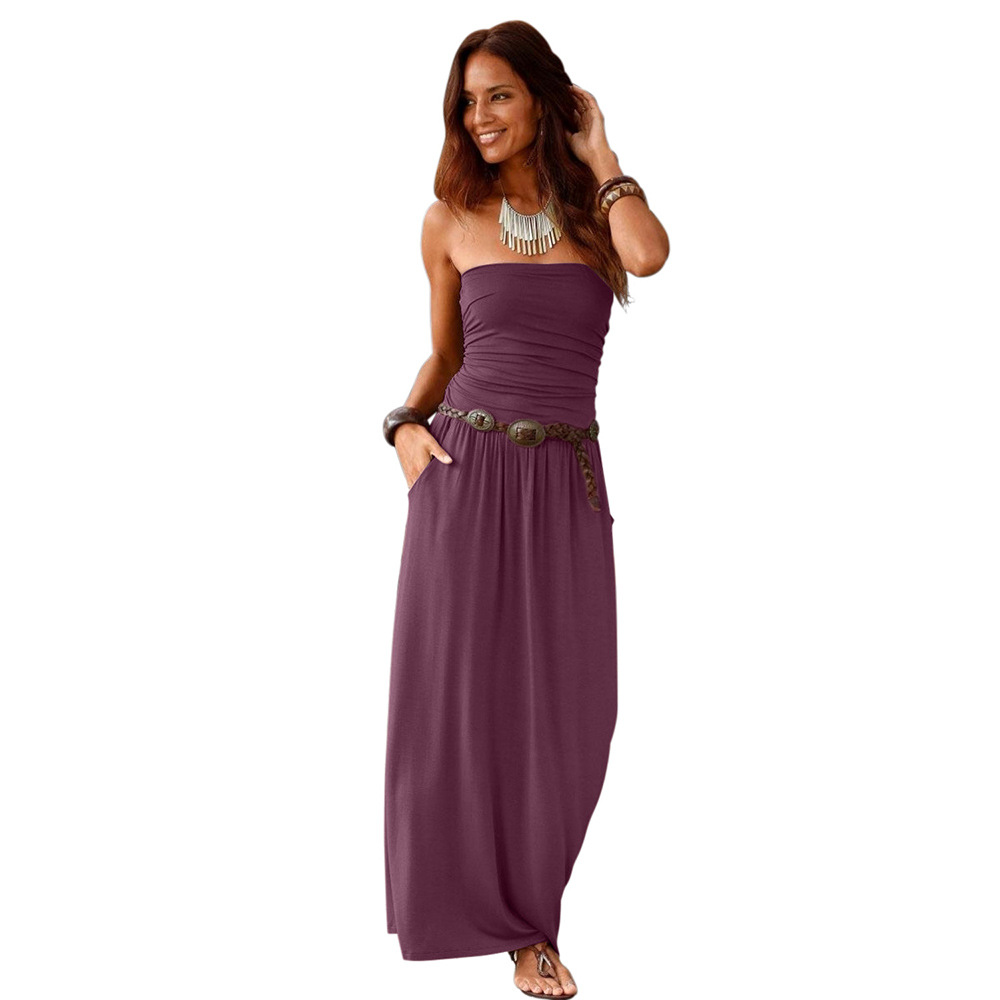 Summer Womens Strapless Maxi Dress Off Shoulder Loose Fit Elegant Style Perfect for Beach or Casual Events