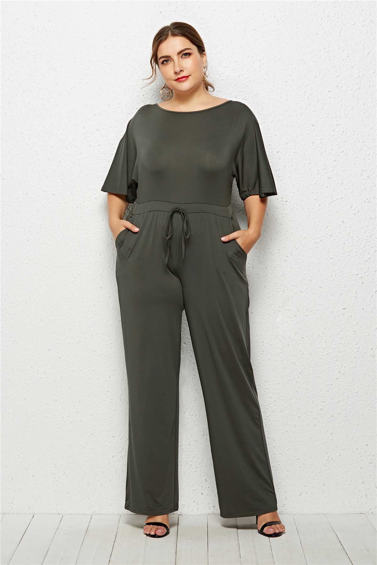 Plus Size Womens Casual Loose Solid Color Wide Leg Jumpsuit Comfortable Fit Versatile Style Ideal for Everyday Wear